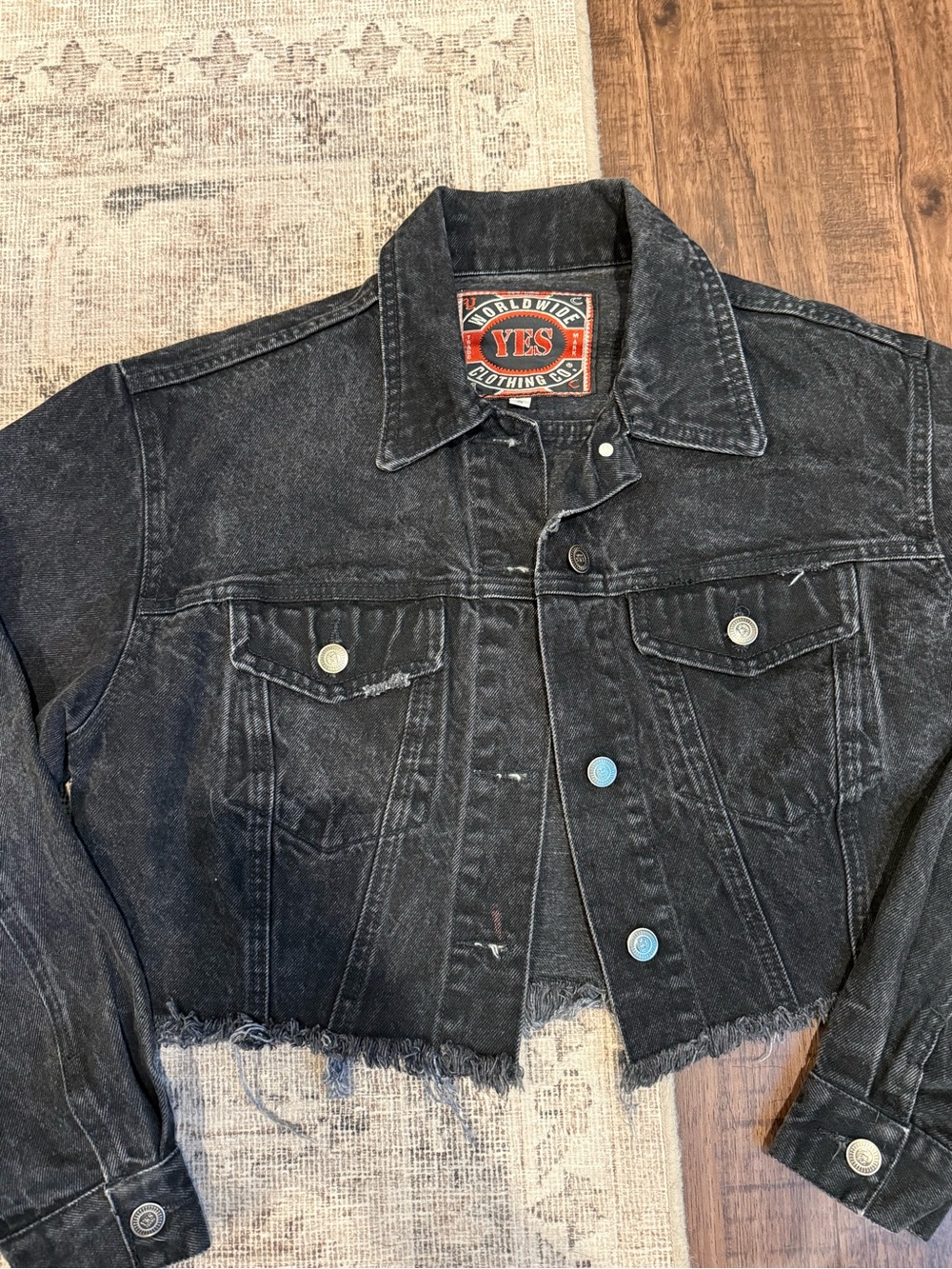 Distressed Black Cropped Denim Jacket